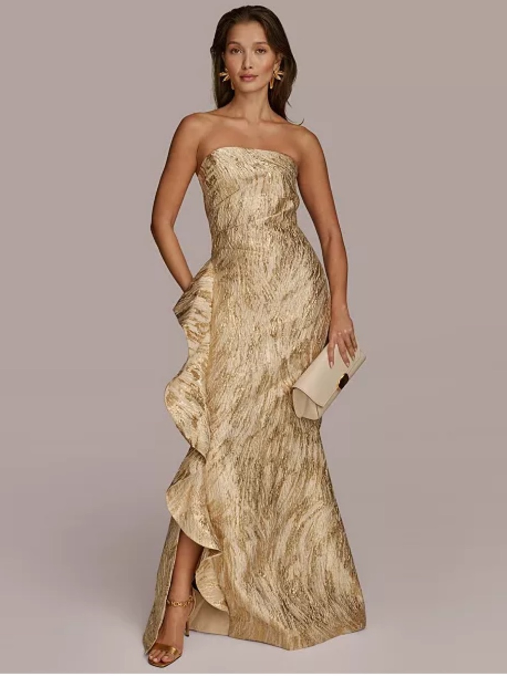 NEW Donna Karan New York Metallic Ruffle Detail Strapless Gown Size 6